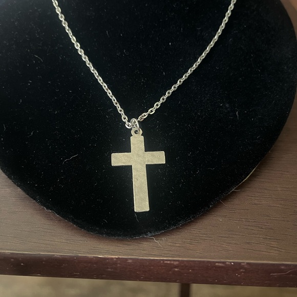 Silver Tone Blue Enameled Cross Necklace - Picture 5 of 6